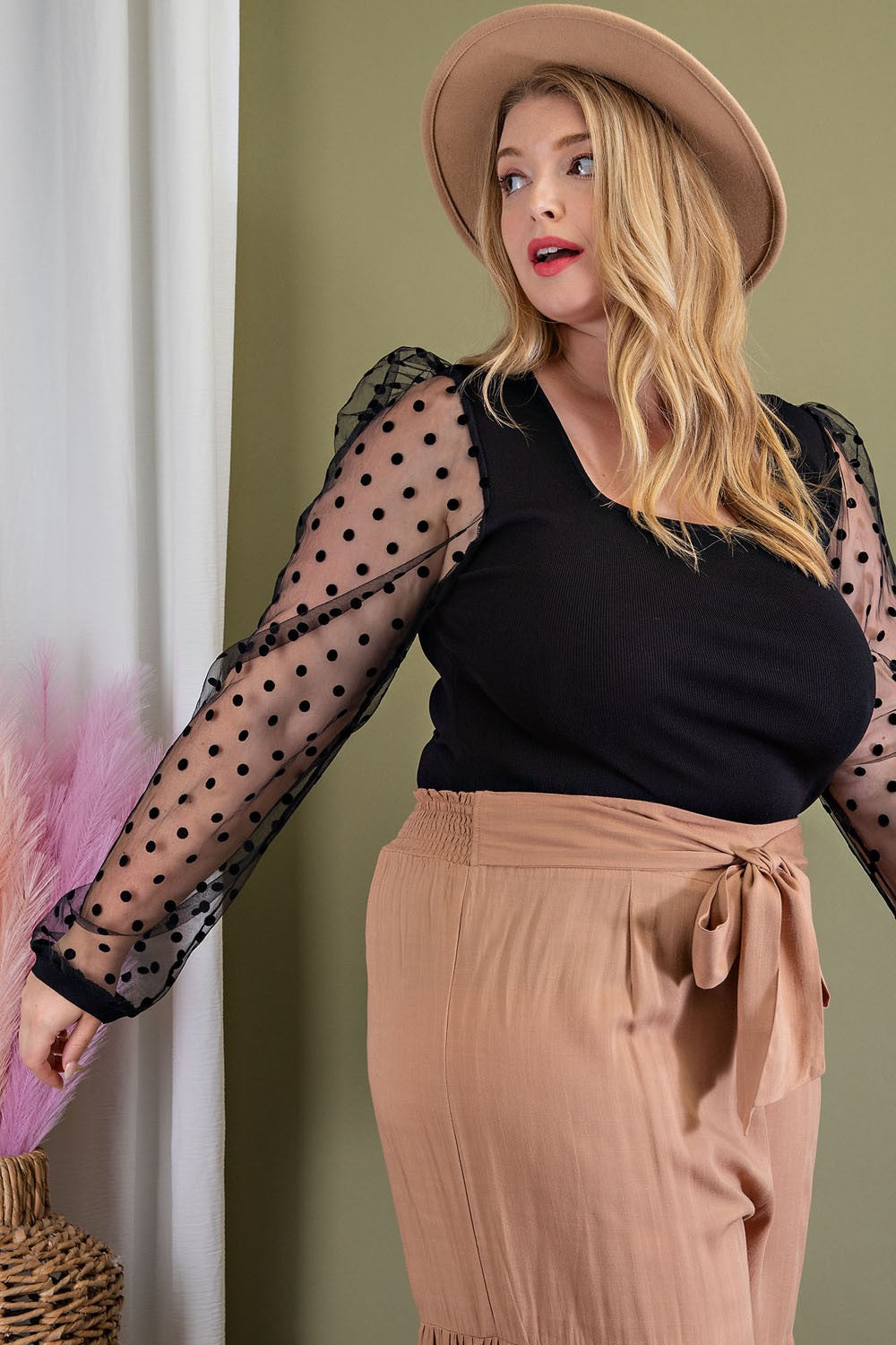 PLUS SIZE POLKA DOT SQUARE NECK TOP (PREORDER)