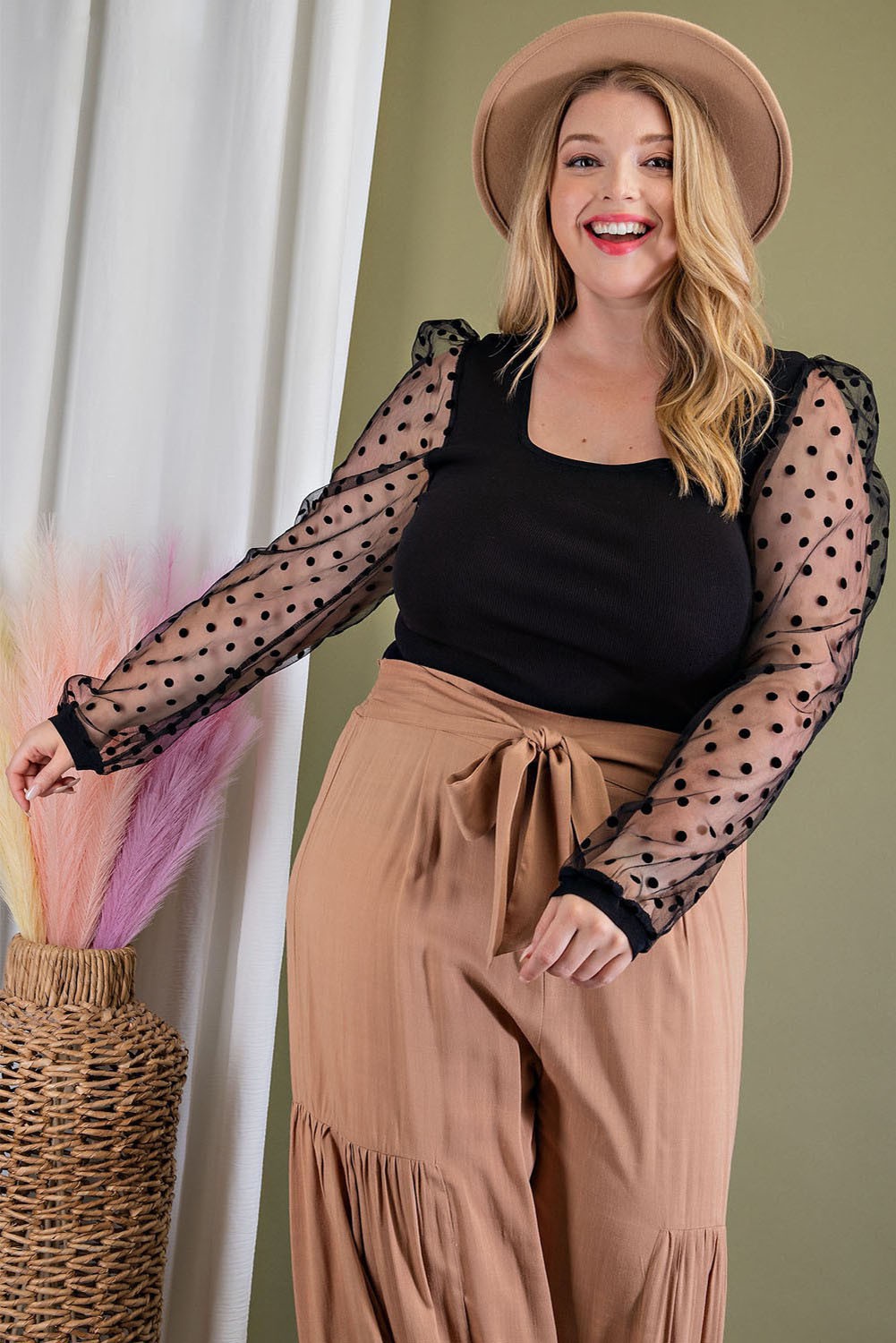 PLUS SIZE POLKA DOT SQUARE NECK TOP (PREORDER)