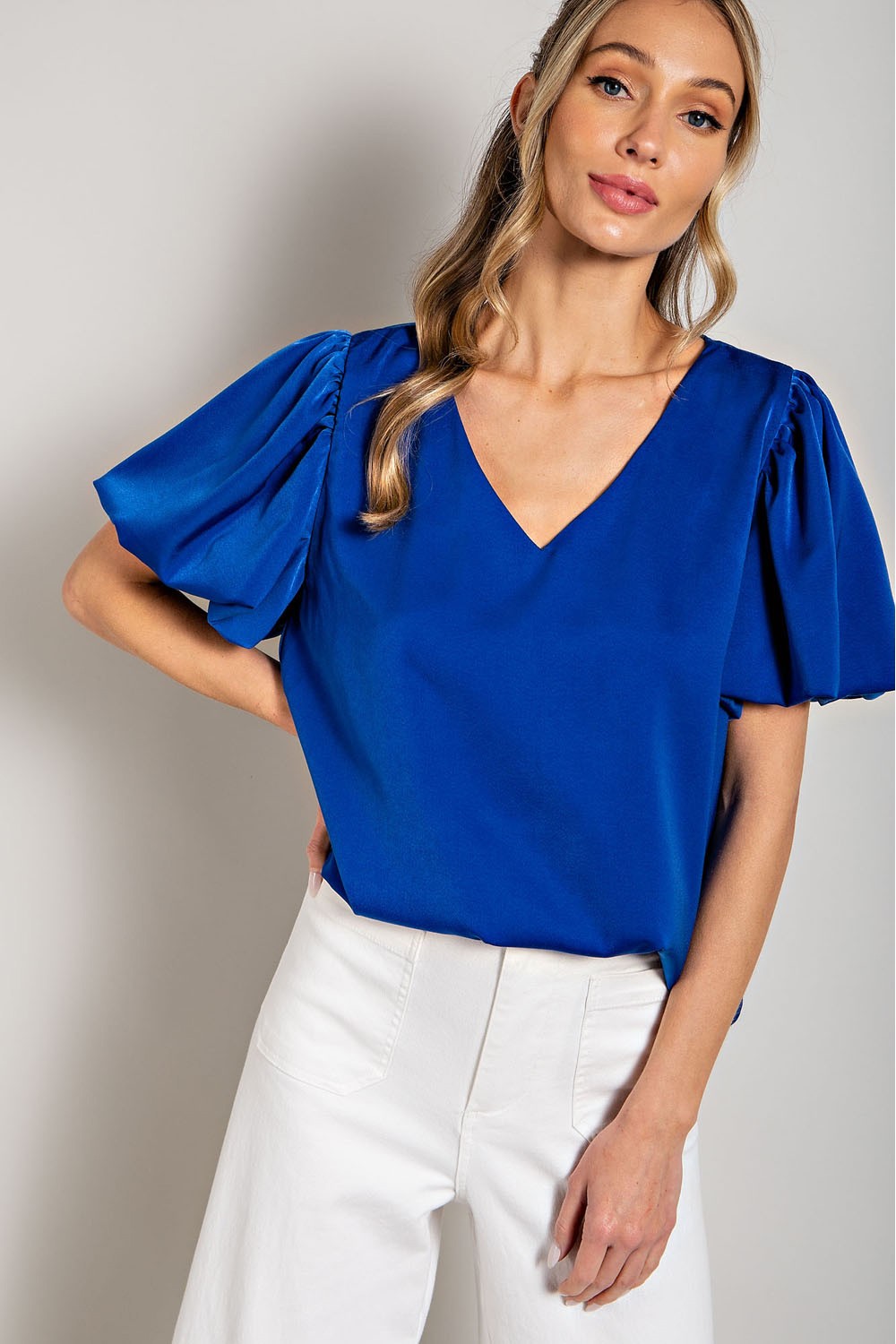 PLUS V-NECK PUFF SLEEVE BLOUSE TOP (PREORDER)