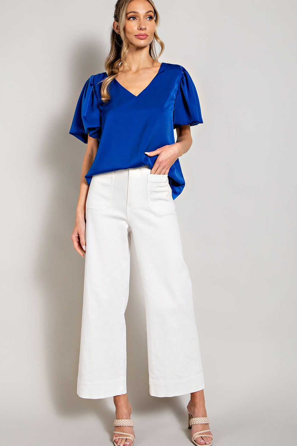 PLUS V-NECK PUFF SLEEVE BLOUSE TOP (PREORDER)