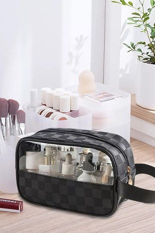 CHECKERED MONOGRAM CLEAR COSMETIC MAKEUP BAG (PREORDER)