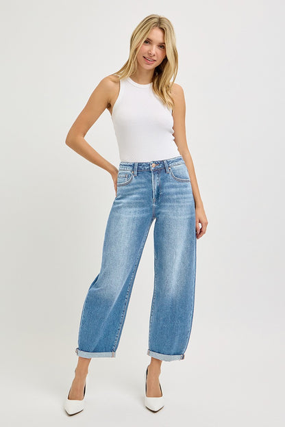 RISEN JEANS HIGH RISE CROP MILD BARREL JEANS (PREORDER)