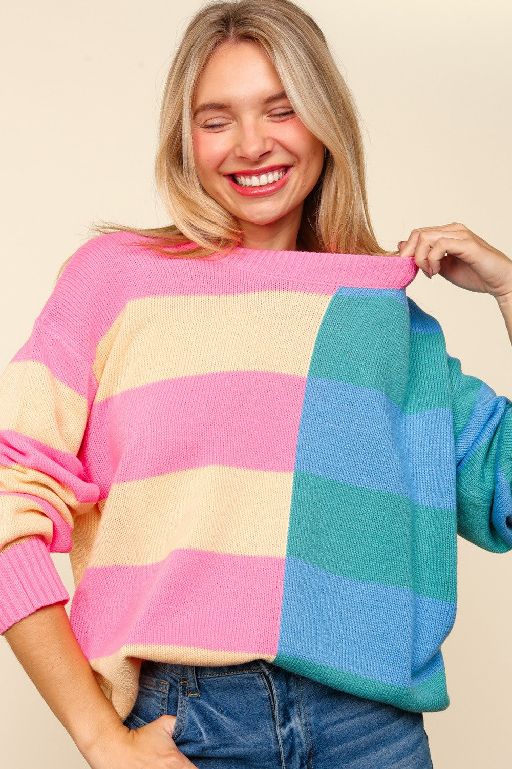 STRIPE LONG SLEEVE PULLOVER SWEATER KNIT TOP (PREORDER)