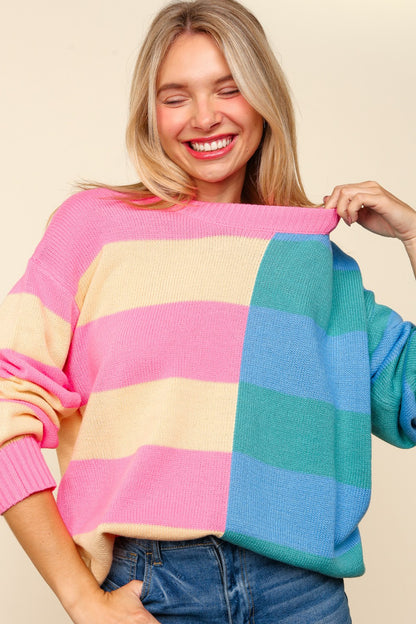 STRIPE LONG SLEEVE PULLOVER SWEATER KNIT TOP (PREORDER)