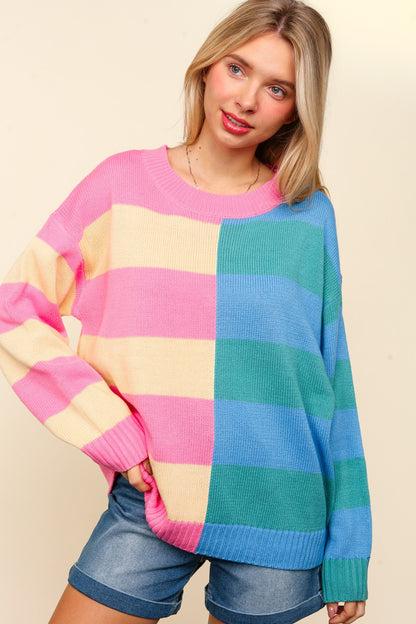 STRIPE LONG SLEEVE PULLOVER SWEATER KNIT TOP (PREORDER)