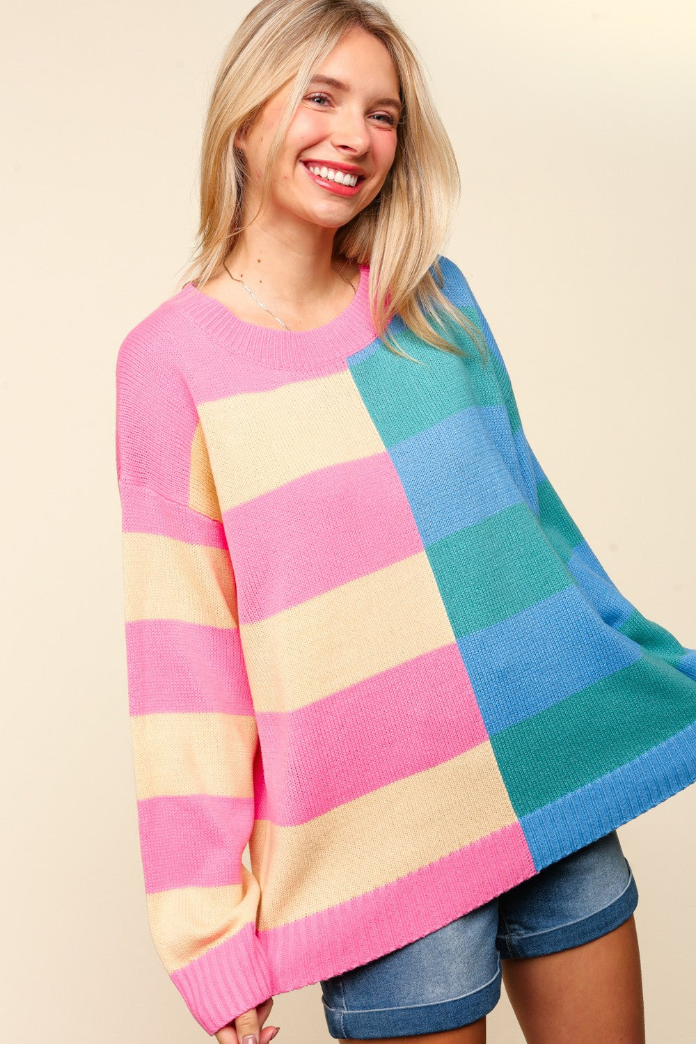 STRIPE LONG SLEEVE PULLOVER SWEATER KNIT TOP (PREORDER)