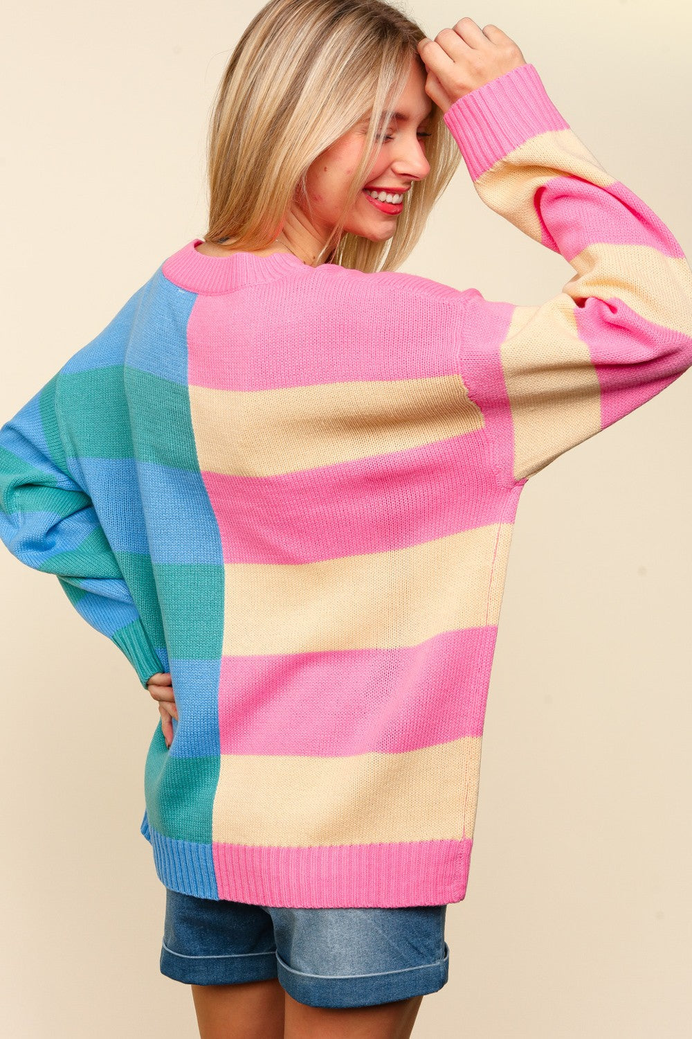 STRIPE LONG SLEEVE PULLOVER SWEATER KNIT TOP (PREORDER)