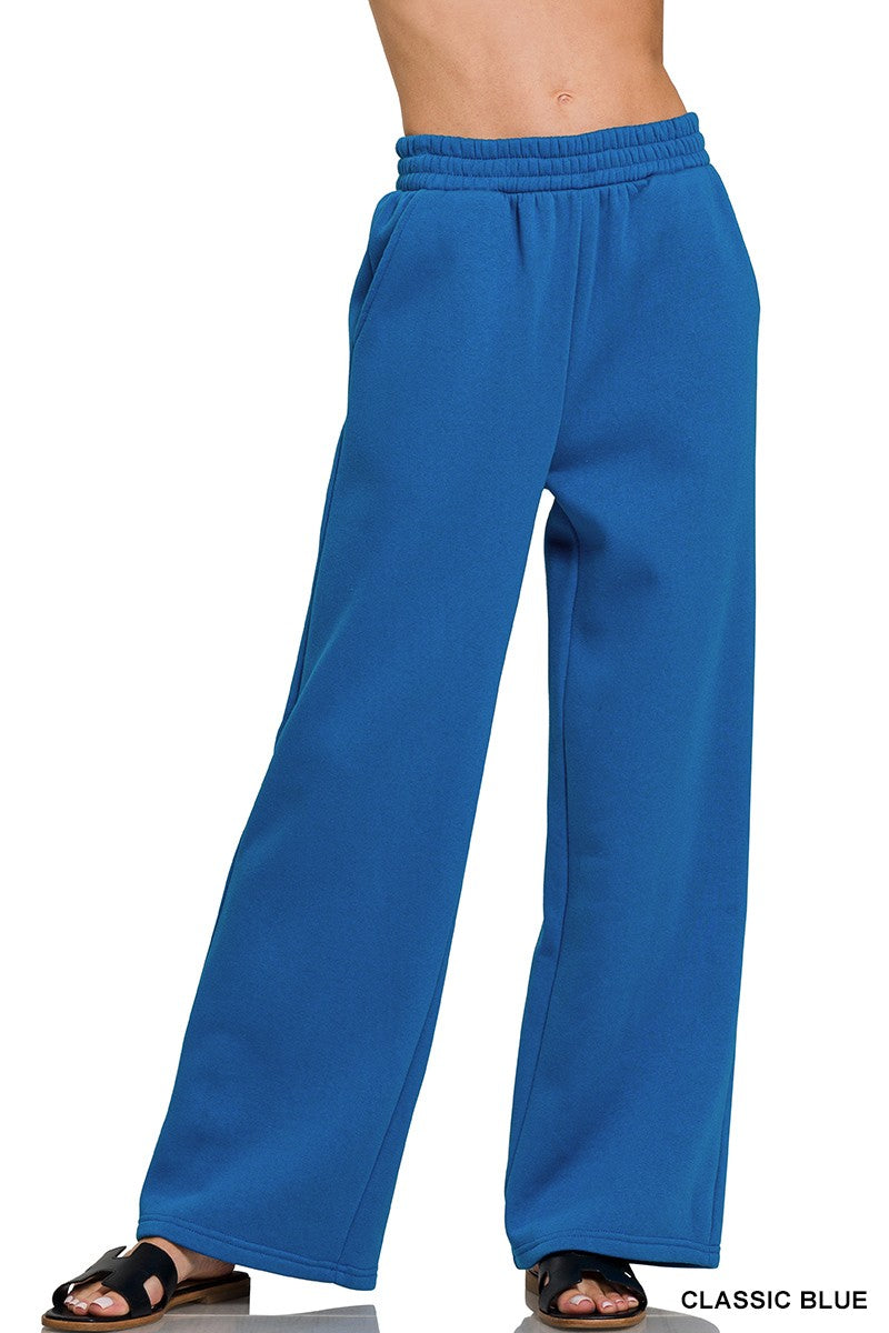 FLEECE DRAWSTRING PANTS WITH POCKET BLUE