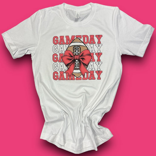 Pink Game Day Football Bow T-Shirt