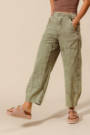 MINERAL WASHED MID RISE BARREL SHAPE PANTS VINTAGE CAMEL (PREORDER)