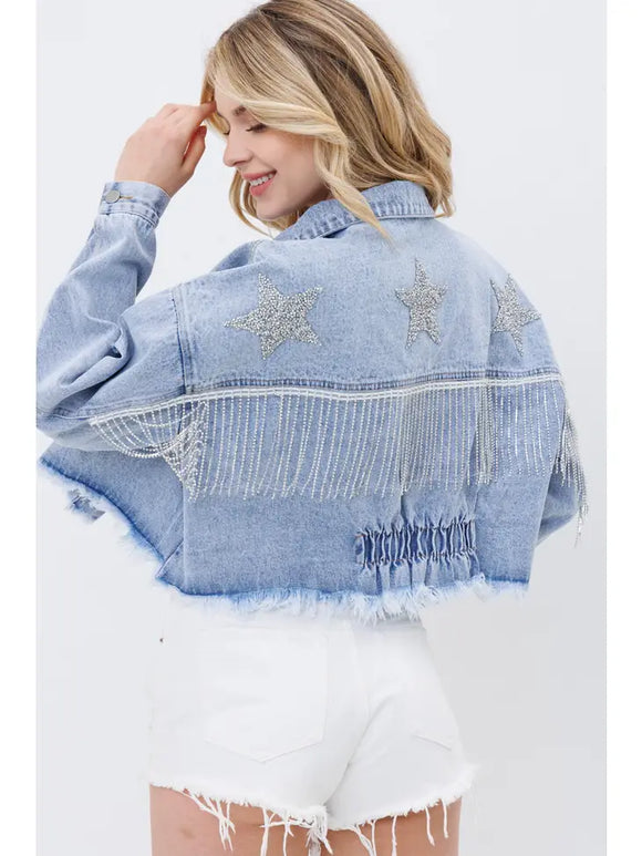 Denim Jacket with Rhinestone Stars